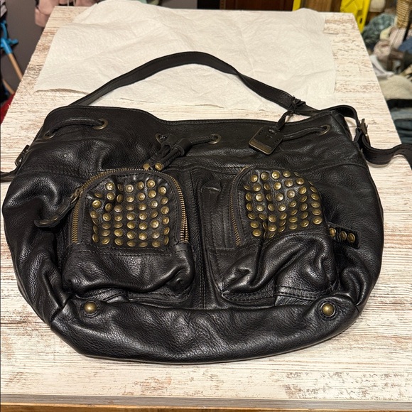 Frye Black Leather Bag with Gold Studs - Picture 7 of 12